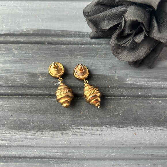 Brass + Black Dangly Earrings - Picture 4 of 8